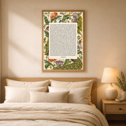 Psalm 139 Scripture Floral Peacock Christian Wall Art Poster/Canvas
