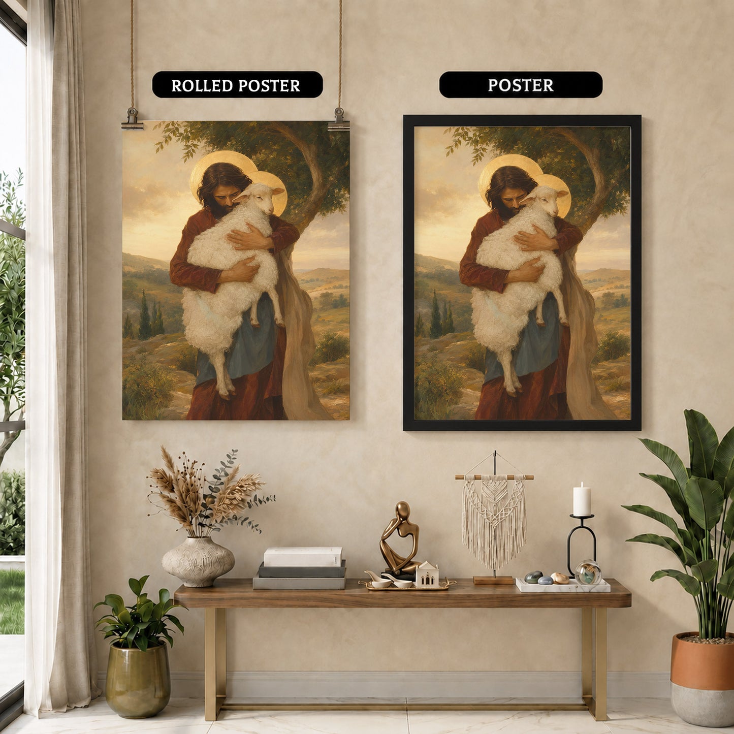 Jesus Holding Lamb Good Shepherd Wall Art Canvas/Poster