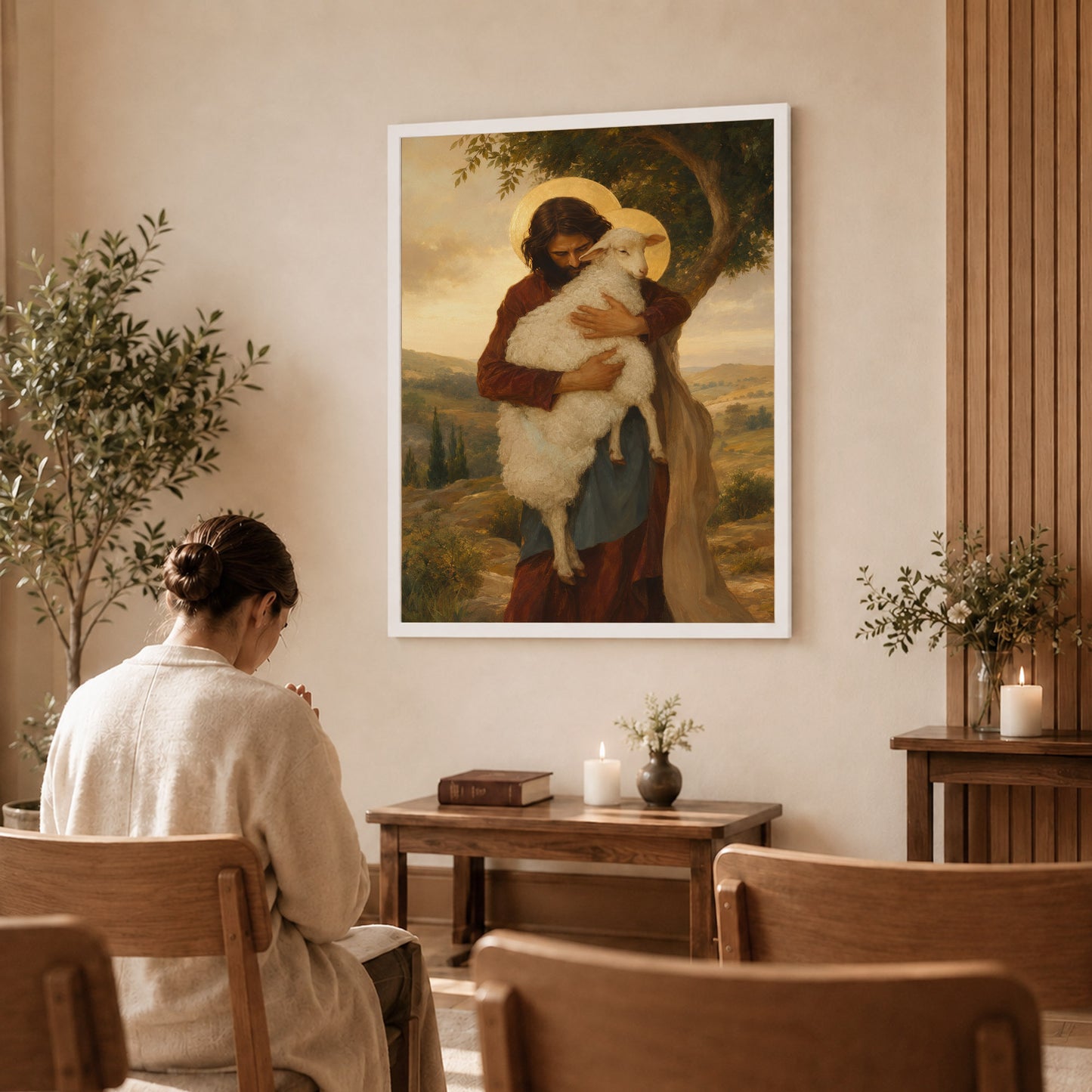 Jesus Holding Lamb Good Shepherd Wall Art Canvas/Poster