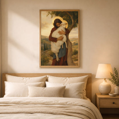 Jesus Holding Lamb Good Shepherd Wall Art Canvas/Poster