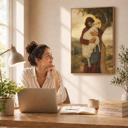 Jesus Holding Lamb Good Shepherd Wall Art Canvas/Poster