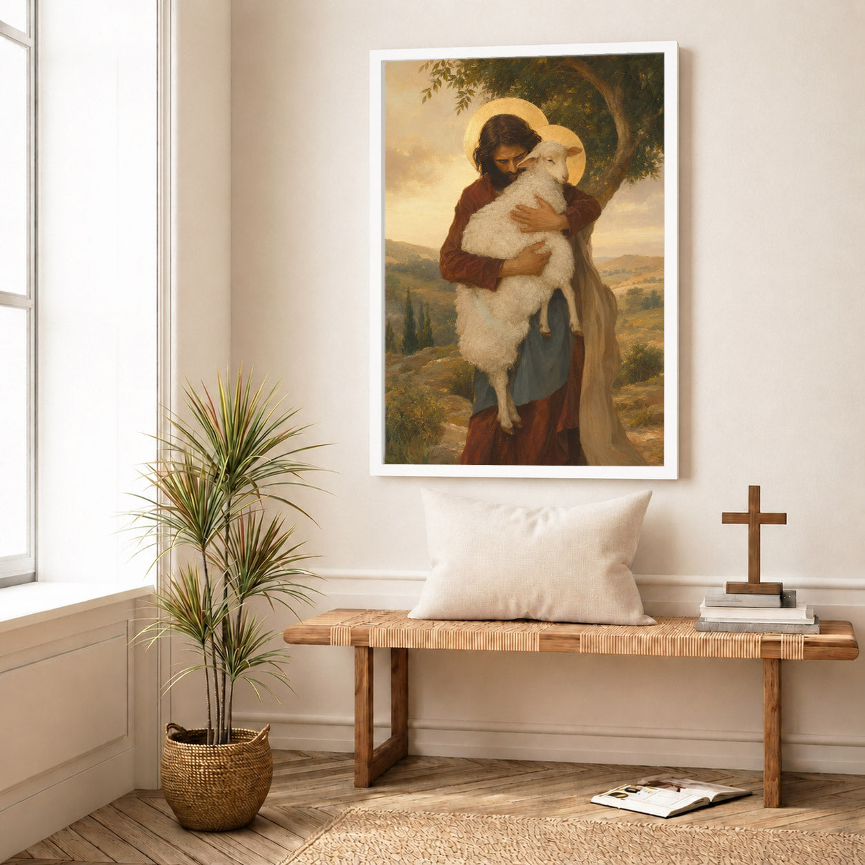 Jesus Holding Lamb Good Shepherd Wall Art Canvas/Poster