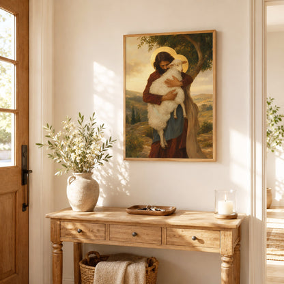 Jesus Holding Lamb Good Shepherd Wall Art Canvas/Poster