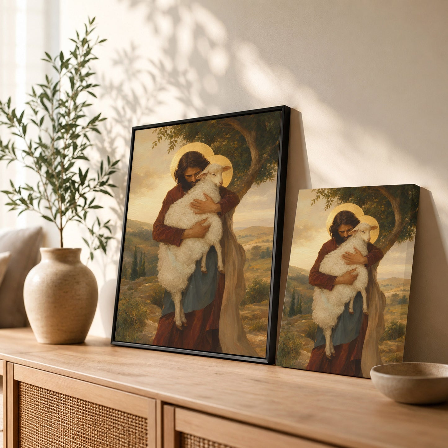 Jesus Holding Lamb Good Shepherd Wall Art Canvas/Poster