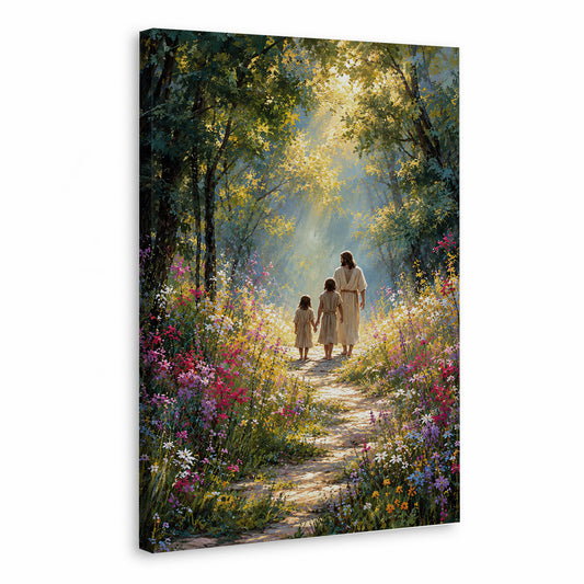 Walking With Jesus Through The Wildflowers Christian Wall Art Poster/Canvas