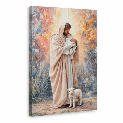 Jesus Holding Baby Lamb Christian Wall Art Poster/Canvas