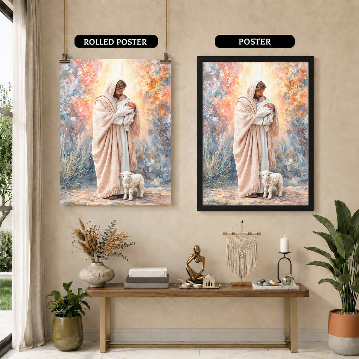 Jesus Holding Baby Lamb Christian Wall Art Poster/Canvas