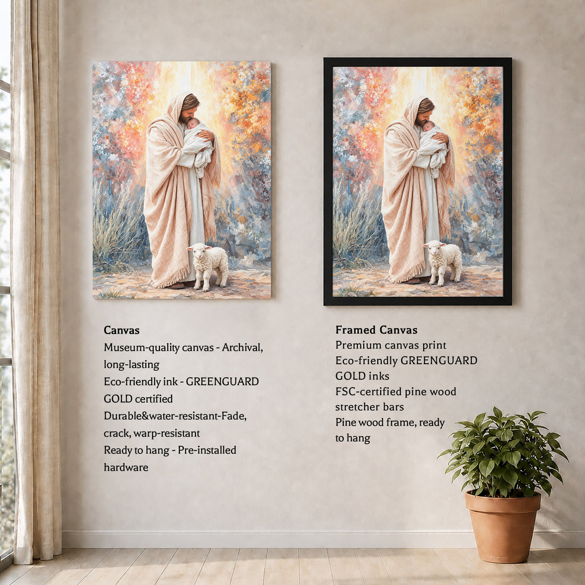 Jesus Holding Baby Lamb Christian Wall Art Poster/Canvas