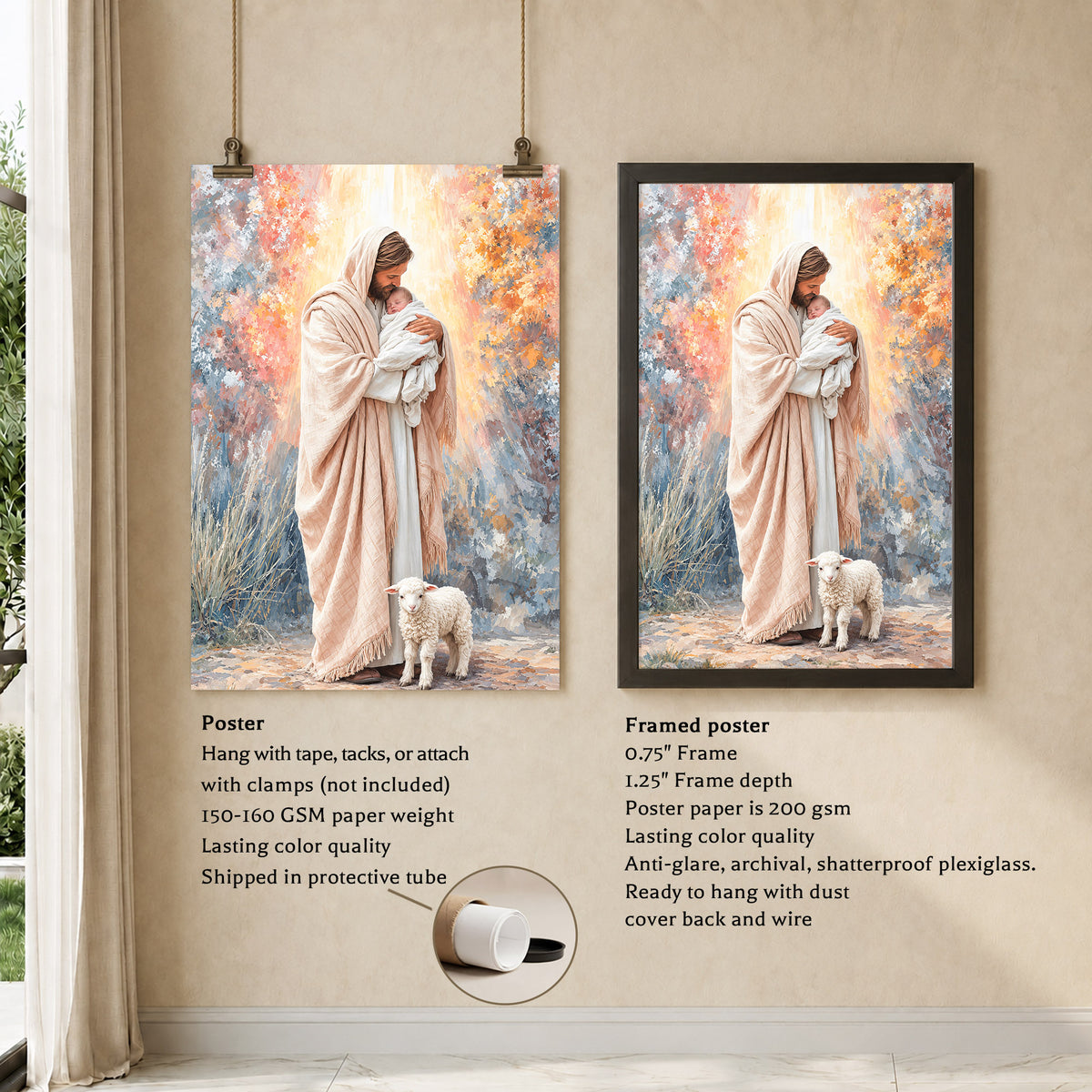 Jesus Holding Baby Lamb Christian Wall Art Poster/Canvas