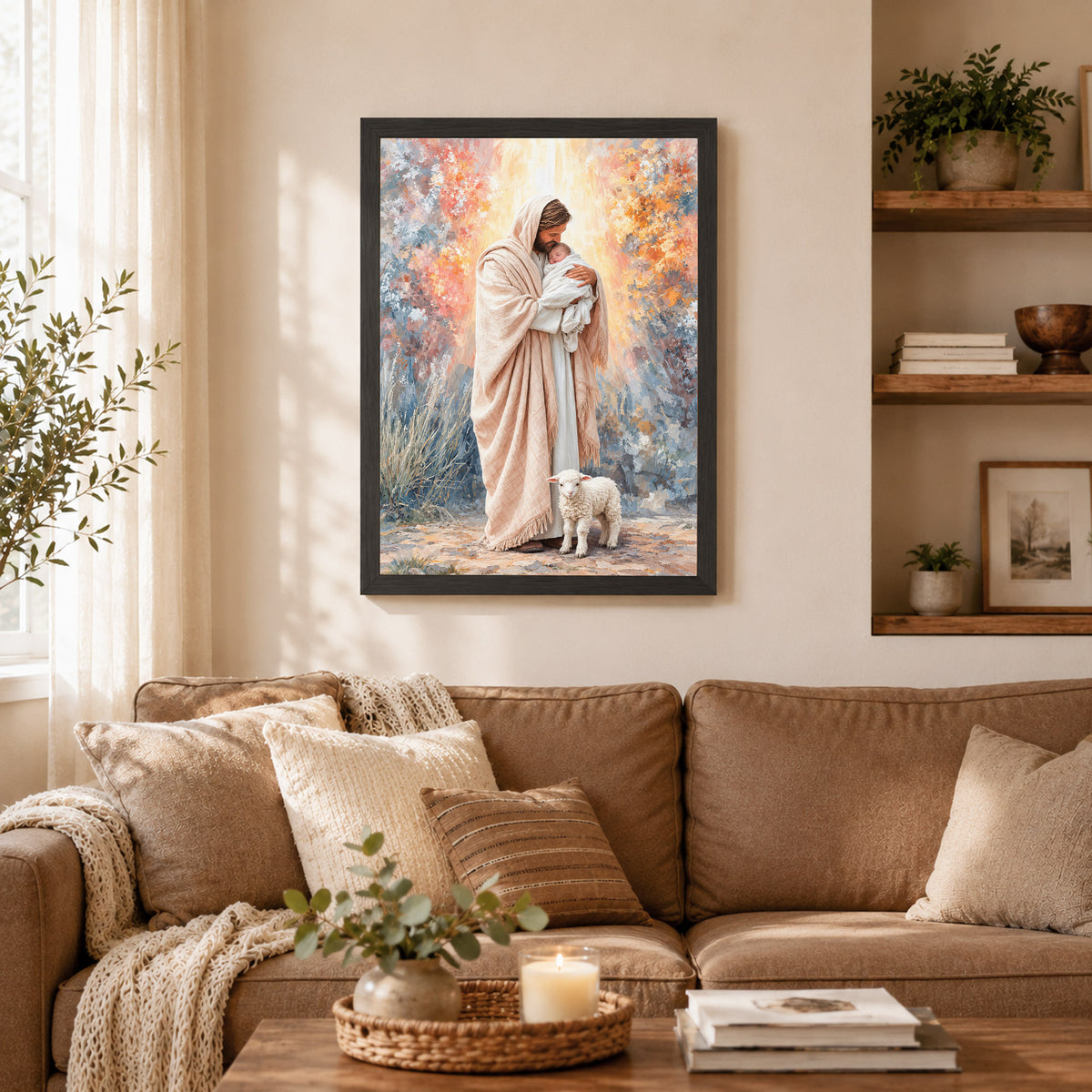 Jesus Holding Baby Lamb Christian Wall Art Poster/Canvas