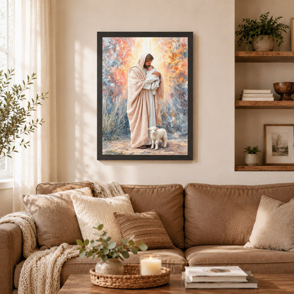 Jesus Holding Baby Lamb Christian Wall Art Poster/Canvas