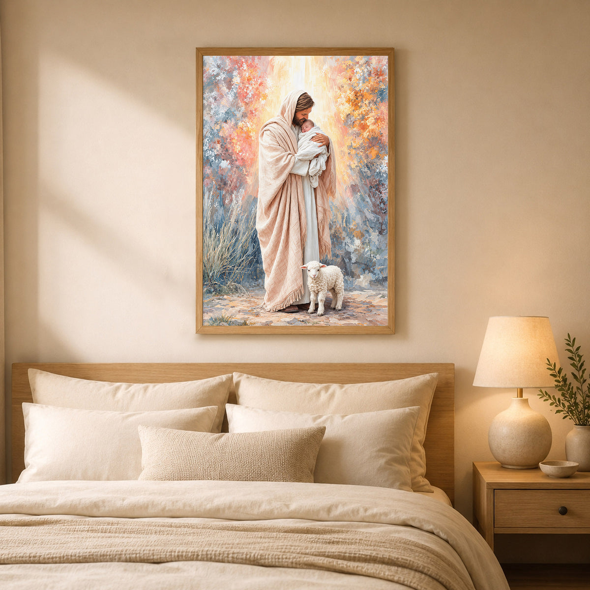Jesus Holding Baby Lamb Christian Wall Art Poster/Canvas