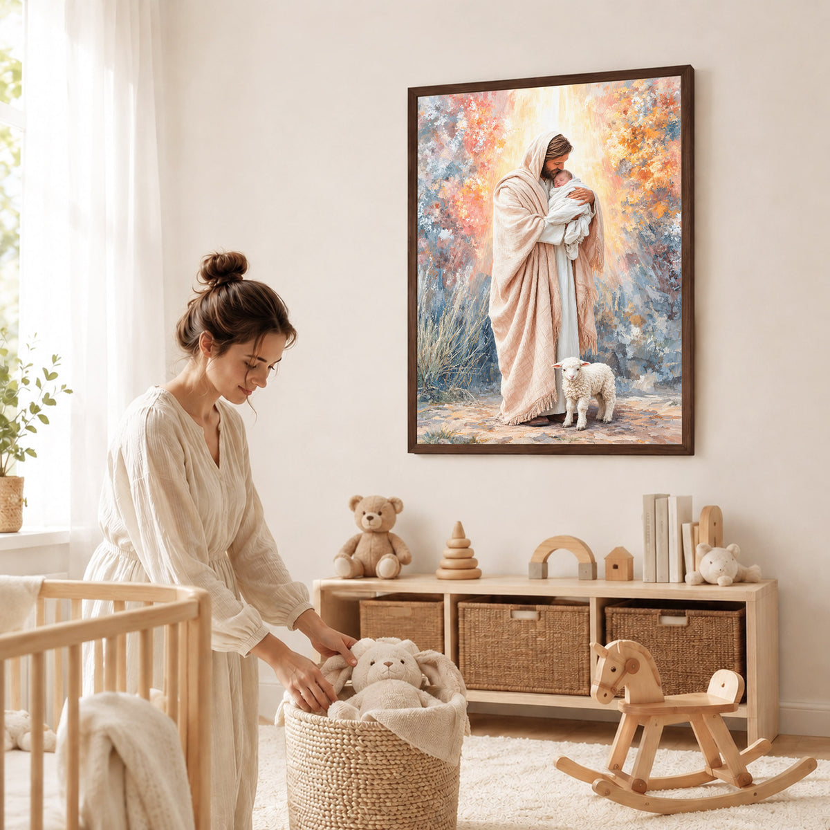 Jesus Holding Baby Lamb Christian Wall Art Poster/Canvas
