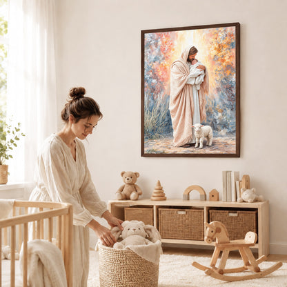 Jesus Holding Baby Lamb Christian Wall Art Poster/Canvas