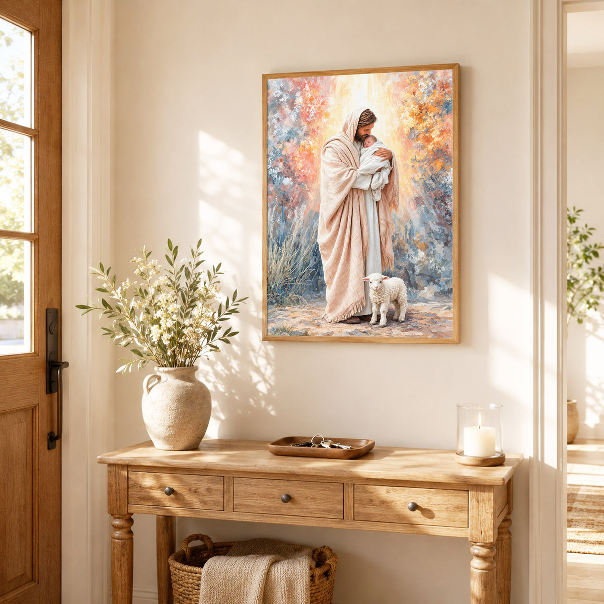 Jesus Holding Baby Lamb Christian Wall Art Poster/Canvas