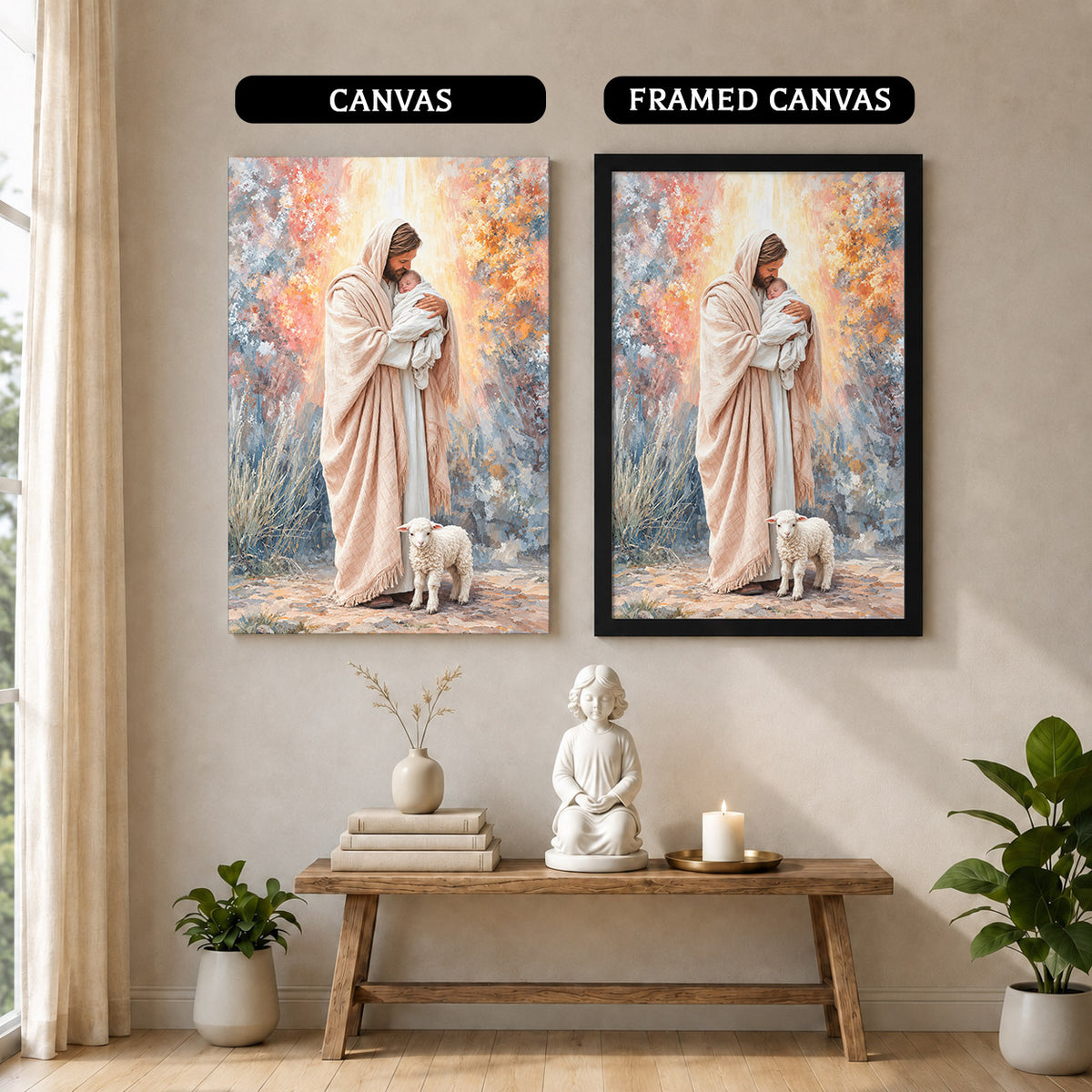 Jesus Holding Baby Lamb Christian Wall Art Poster/Canvas