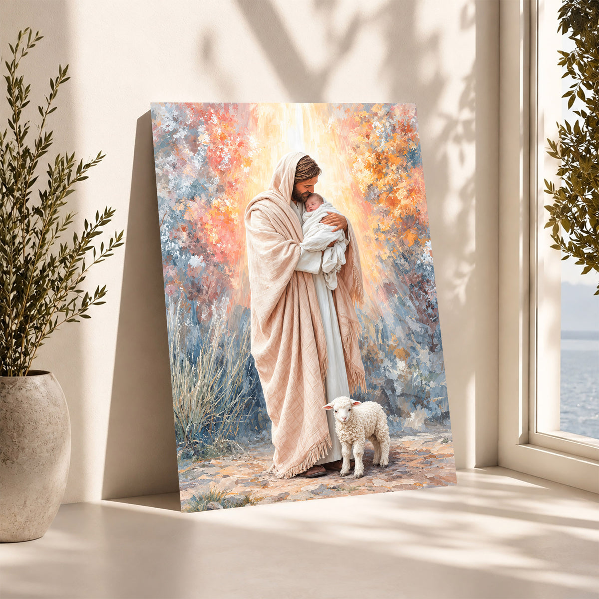 Jesus Holding Baby Lamb Christian Wall Art Poster/Canvas