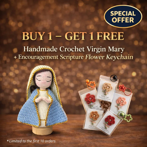 [BUY 1 GET 1 PREE] Handmade Crochet Virgin Mary Figurine with Wooden Base - Faith Guided Life