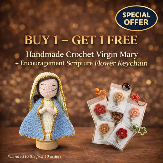 [BUY 1 GET 1 PREE] Handmade Crochet Virgin Mary Figurine with Wooden Base - Faith Guided Life