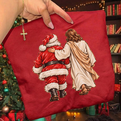 Jesus Walking With Santa Christmas – Christian Faith Art – Unisex T-Shirt / Hoodie / Sweatshirt