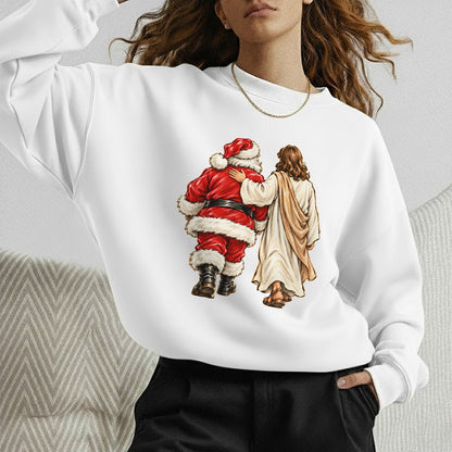Jesus Walking With Santa Christmas – Christian Faith Art – Unisex T-Shirt / Hoodie / Sweatshirt