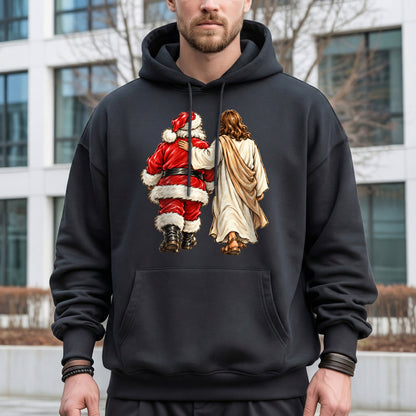 Jesus Walking With Santa Christmas – Christian Faith Art – Unisex T-Shirt / Hoodie / Sweatshirt
