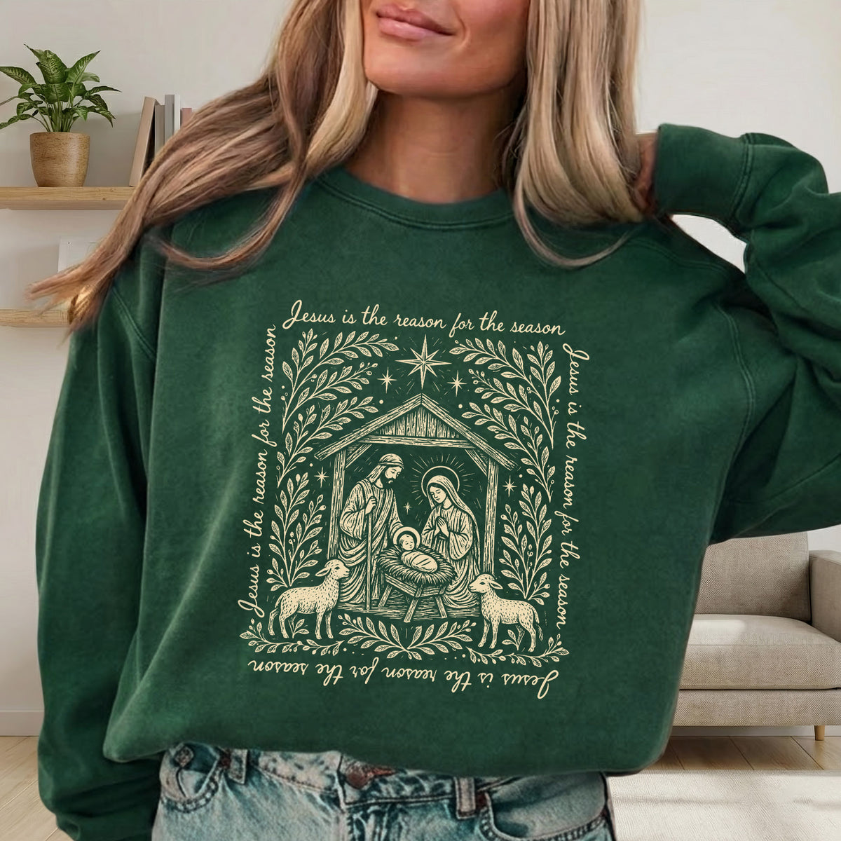 Jesus Is The Reason For The Season – Vintage Nativity Scene Christmas – Unisex T-Shirt / Hoodie / Sweatshirt