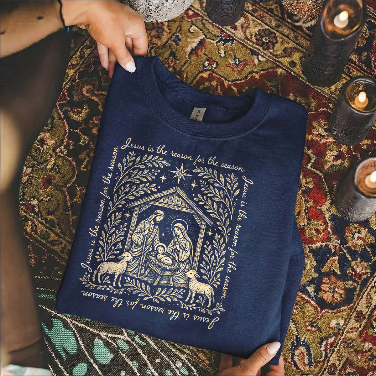 Jesus Is The Reason For The Season – Vintage Nativity Scene Christmas – Unisex T-Shirt / Hoodie / Sweatshirt