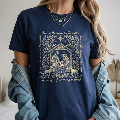 Jesus Is The Reason For The Season – Vintage Nativity Scene Christmas – Unisex T-Shirt / Hoodie / Sweatshirt