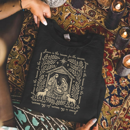 Jesus Is The Reason For The Season – Vintage Nativity Scene Christmas – Unisex T-Shirt / Hoodie / Sweatshirt