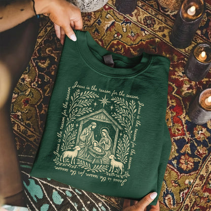 Jesus Is The Reason For The Season – Vintage Nativity Scene Christmas – Unisex T-Shirt / Hoodie / Sweatshirt