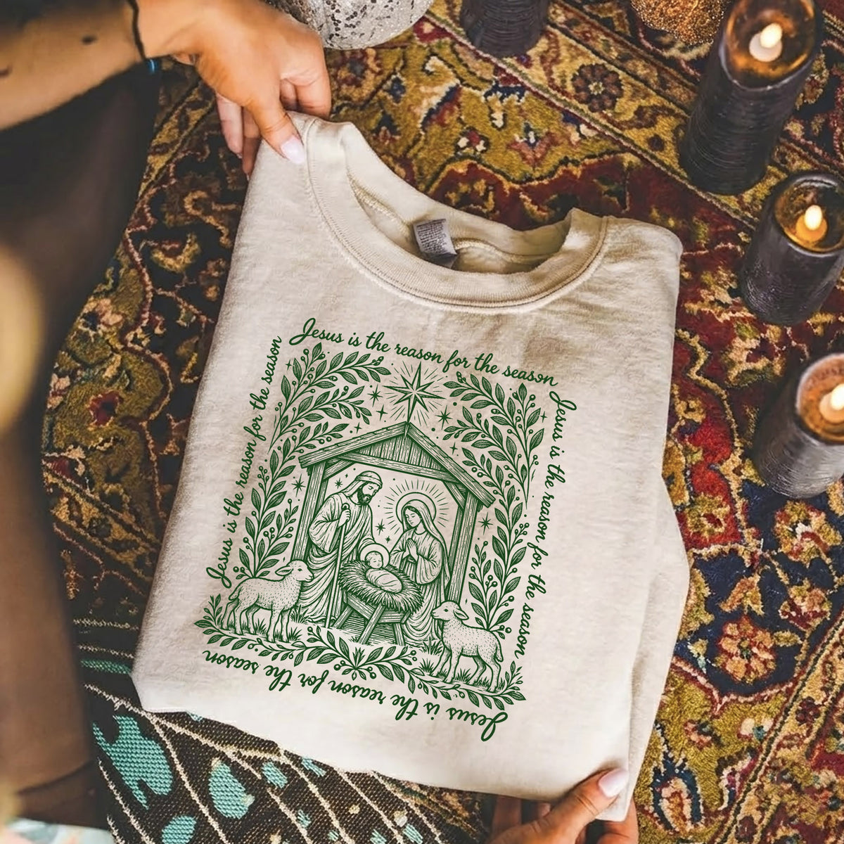 Jesus Is The Reason For The Season – Vintage Nativity Scene Christmas – Unisex T-Shirt / Hoodie / Sweatshirt