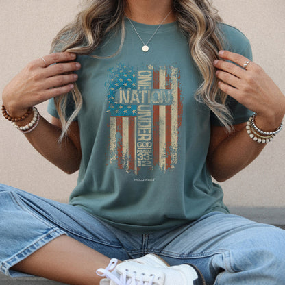 One Natine Under God Flag - Hold Fast Faith - Unisex Tshirt / Hoodie / Sweatshirt