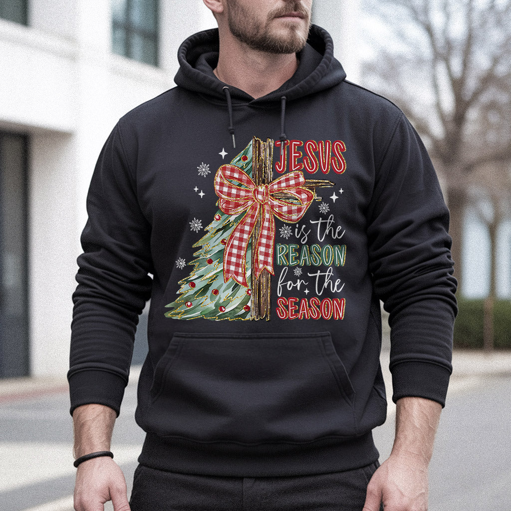 Jesus Is The Reason For The Season Christmas Tree & Cross Bow Design  - Merry Christmas - Unisex Tshirt / Hoodie / Sweatshirt