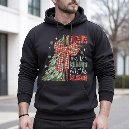 Jesus Is The Reason For The Season Christmas Tree & Cross Bow Design  - Merry Christmas - Unisex Tshirt / Hoodie / Sweatshirt