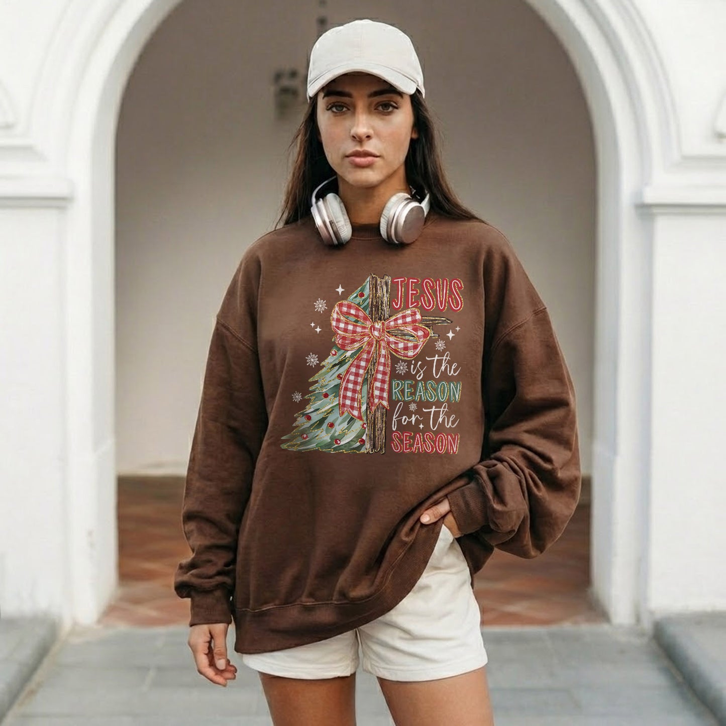 Jesus Is The Reason For The Season Christmas Tree & Cross Bow Design  - Merry Christmas - Unisex Tshirt / Hoodie / Sweatshirt