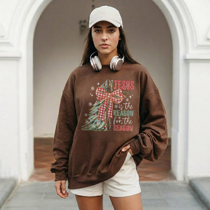 Jesus Is The Reason For The Season Christmas Tree & Cross Bow Design  - Merry Christmas - Unisex Tshirt / Hoodie / Sweatshirt