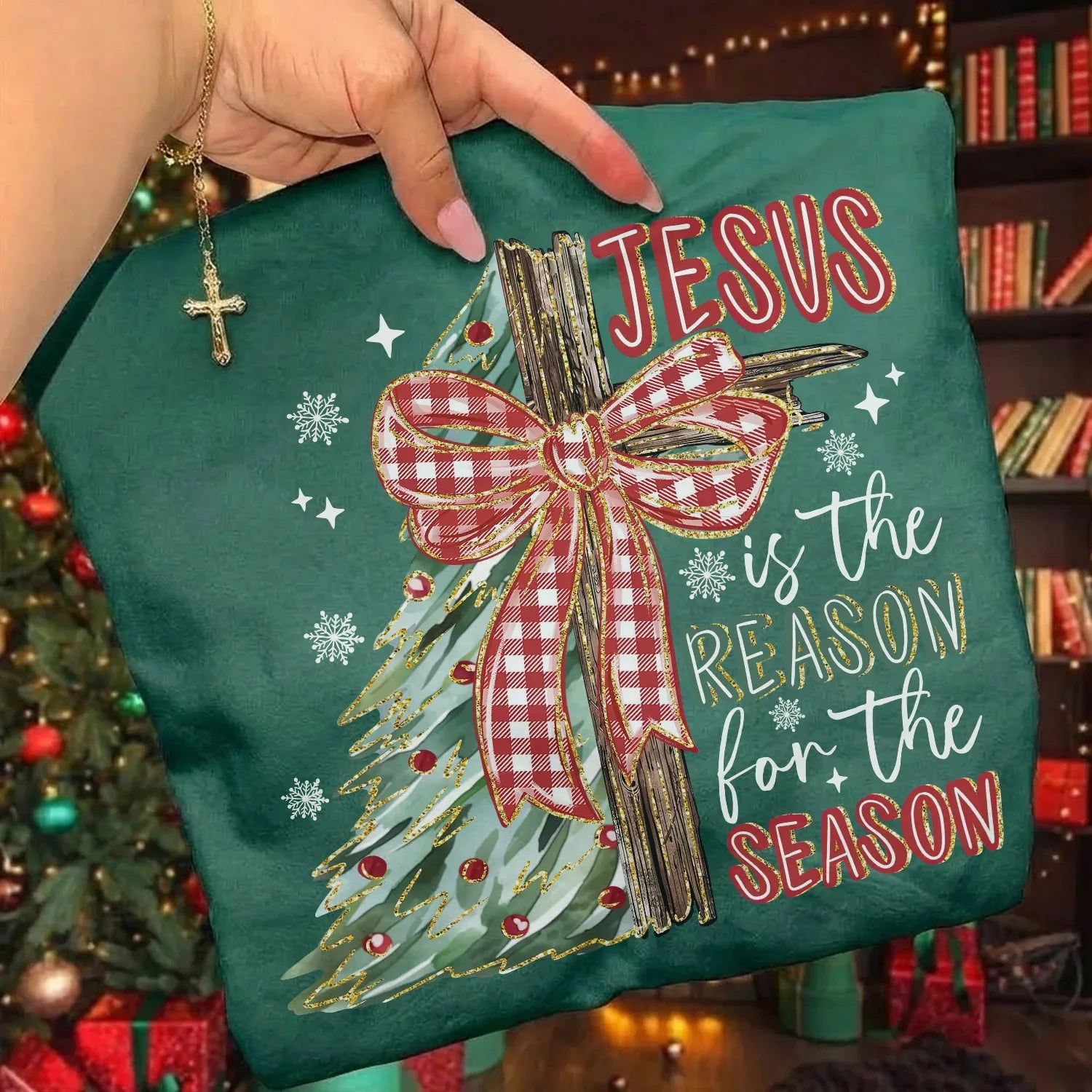 Jesus Is The Reason For The Season Christmas Tree & Cross Bow Design - Merry Christmas - Unisex Tshirt / Hoodie / Sweatshirt - Faith Guided Life