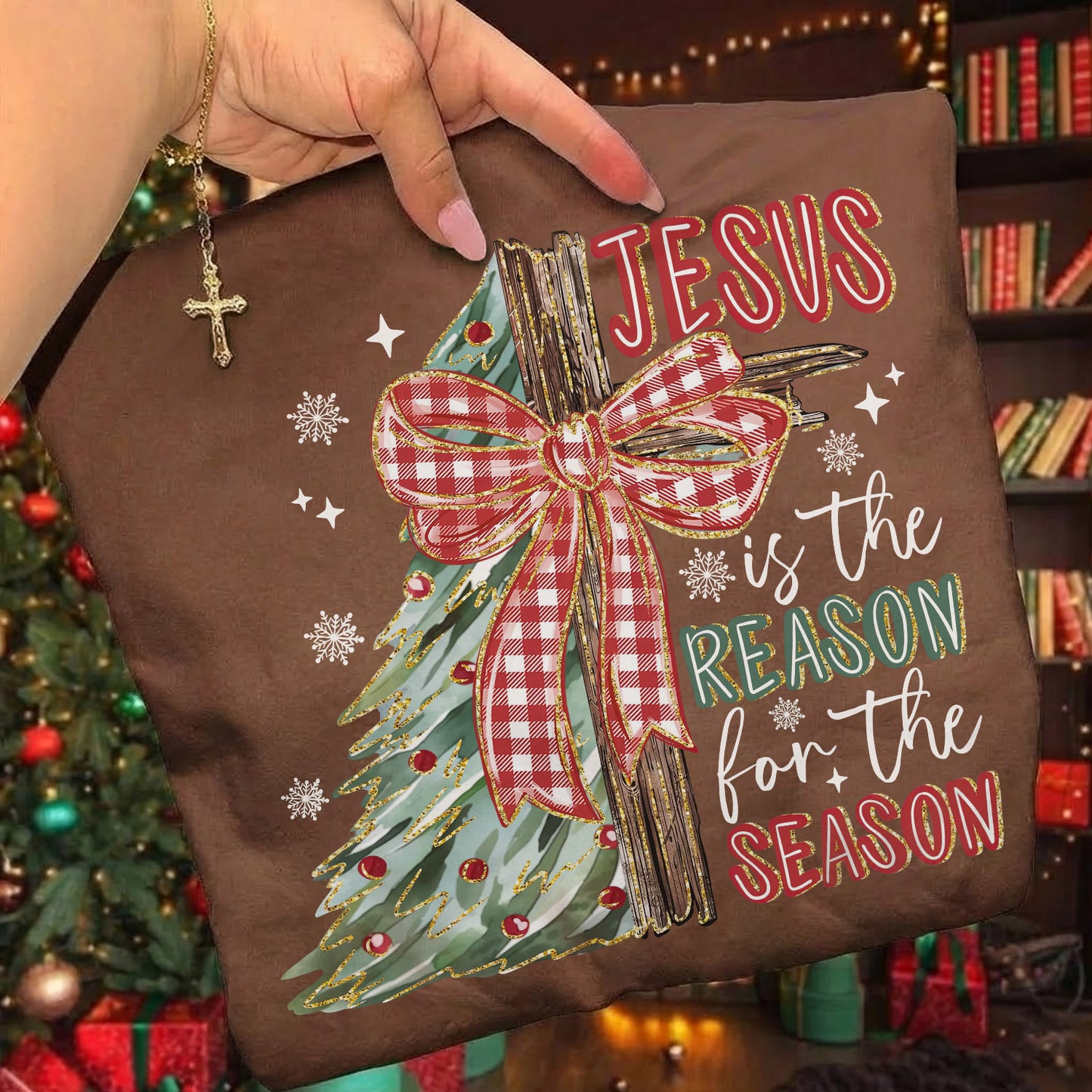 Jesus Is The Reason For The Season Christmas Tree & Cross Bow Design  - Merry Christmas - Unisex Tshirt / Hoodie / Sweatshirt