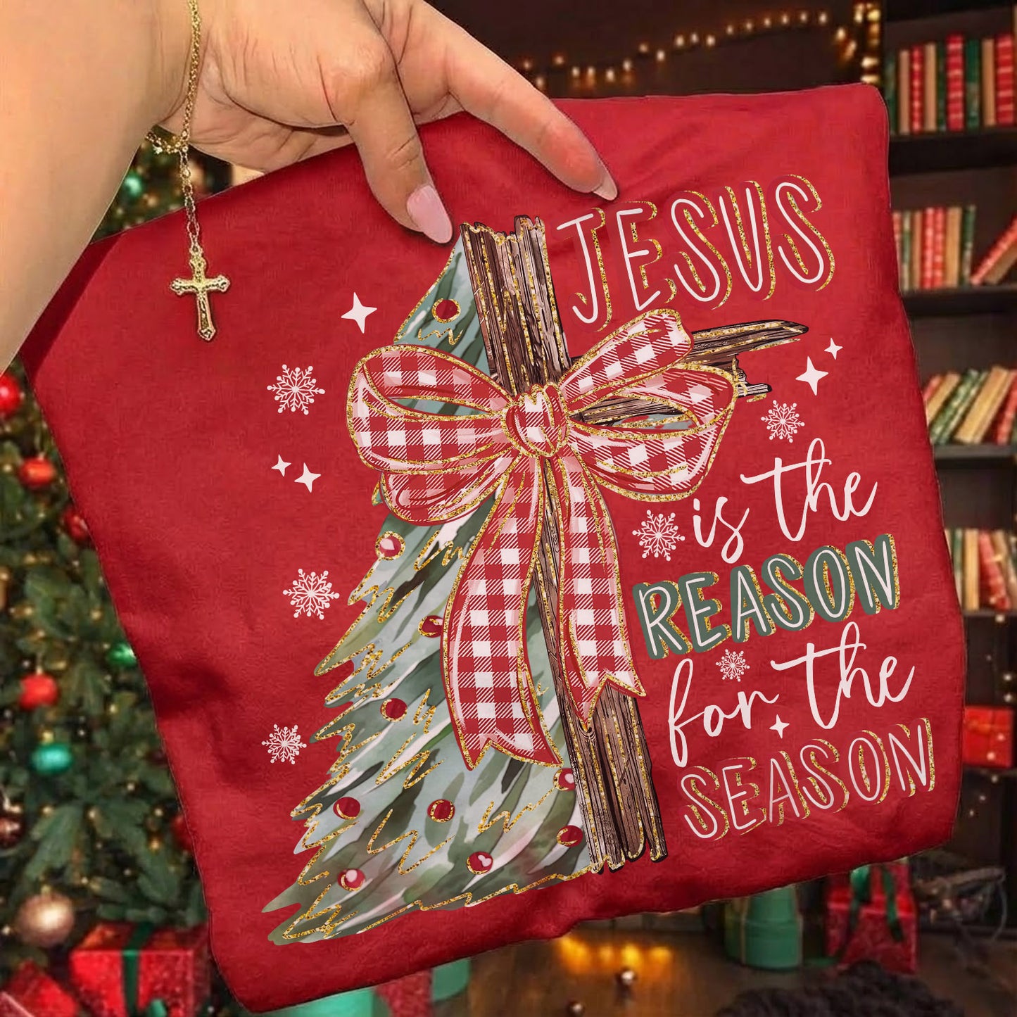 Jesus Is The Reason For The Season Christmas Tree & Cross Bow Design  - Merry Christmas - Unisex Tshirt / Hoodie / Sweatshirt