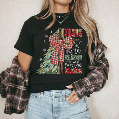 Jesus Is The Reason For The Season Christmas Tree & Cross Bow Design  - Merry Christmas - Unisex Tshirt / Hoodie / Sweatshirt