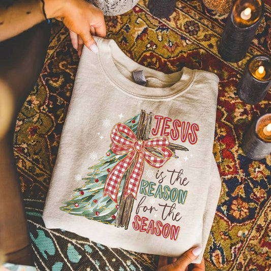 Jesus Is The Reason For The Season Christmas Tree & Cross Bow Design  - Merry Christmas - Unisex Tshirt / Hoodie / Sweatshirt