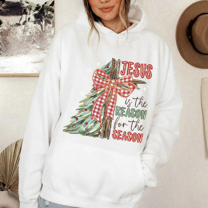 Jesus Is The Reason For The Season Christmas Tree & Cross Bow Design  - Merry Christmas - Unisex Tshirt / Hoodie / Sweatshirt