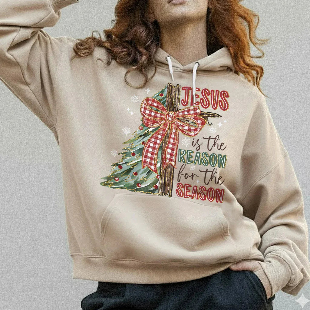 Jesus Is The Reason For The Season Christmas Tree & Cross Bow Design - Merry Christmas - Unisex Tshirt / Hoodie / Sweatshirt - Faith Guided Life