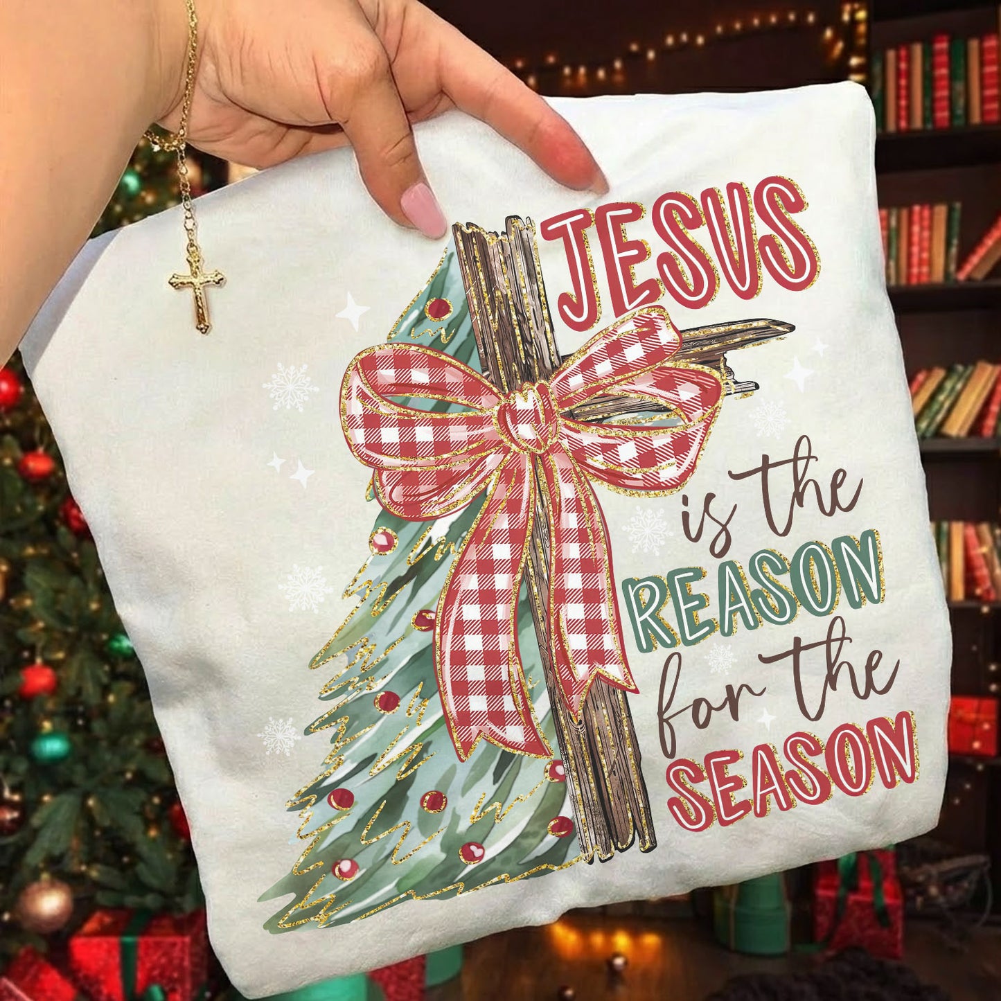 Jesus Is The Reason For The Season Christmas Tree & Cross Bow Design  - Merry Christmas - Unisex Tshirt / Hoodie / Sweatshirt