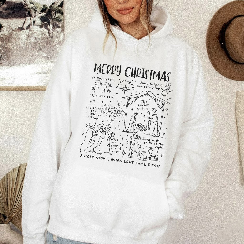 Retro Religious Christmas Manger - Christian Doodle - Unisex Tshirt / Hoodie / Sweatshirt