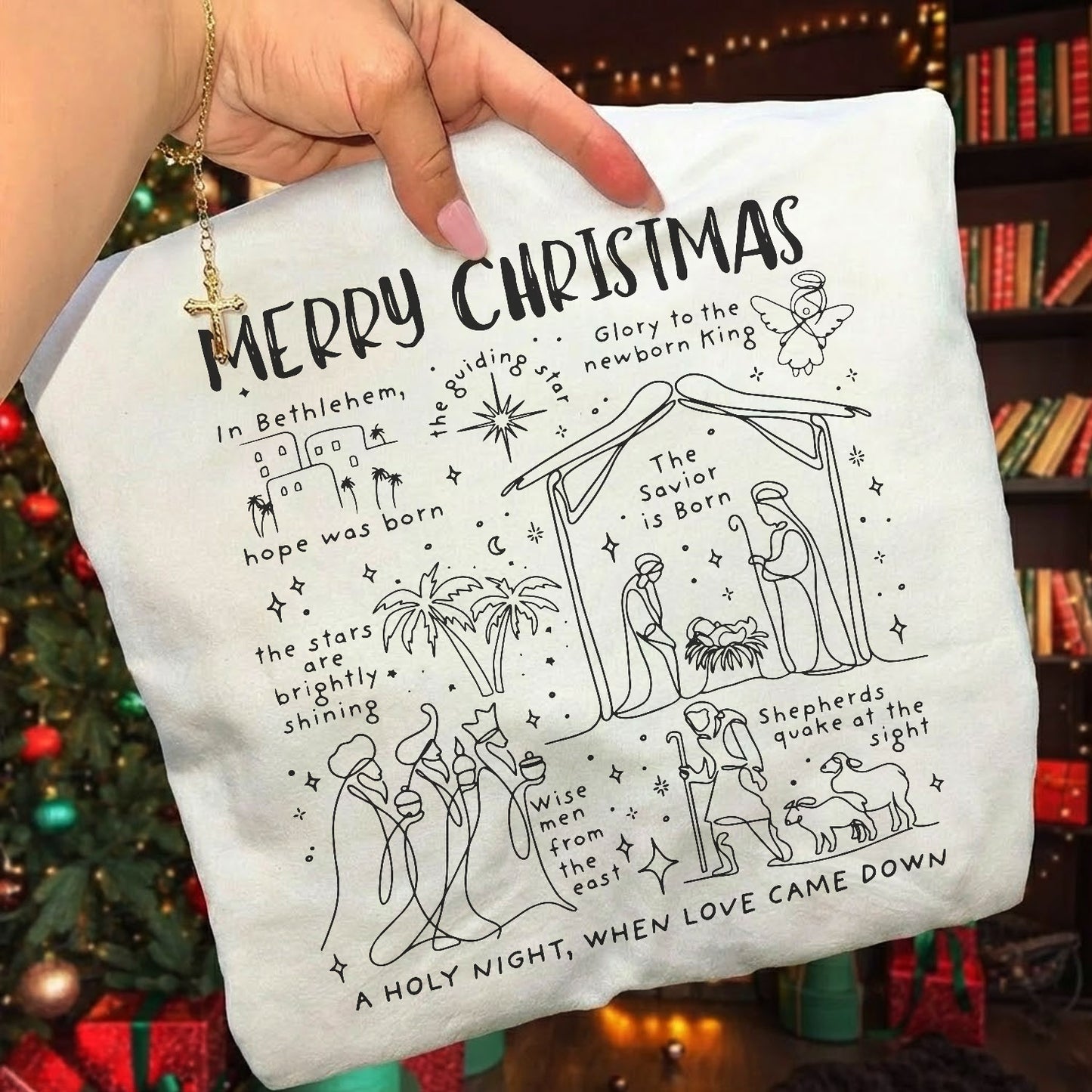 Retro Religious Christmas Manger - Christian Doodle - Unisex Tshirt / Hoodie / Sweatshirt