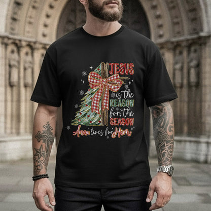 Jesus Is the Reason – Custom Name Christmas Tree & Cross Bow Design  - Merry Christmas - Unisex Tshirt / Hoodie / Sweatshirt