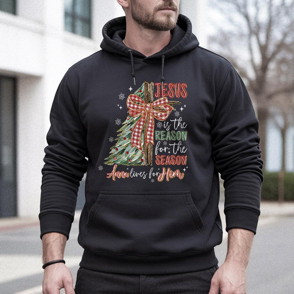 Jesus Is the Reason – Custom Name Christmas Tree & Cross Bow Design - Merry Christmas - Unisex Tshirt / Hoodie / Sweatshirt - Faith Guided Life