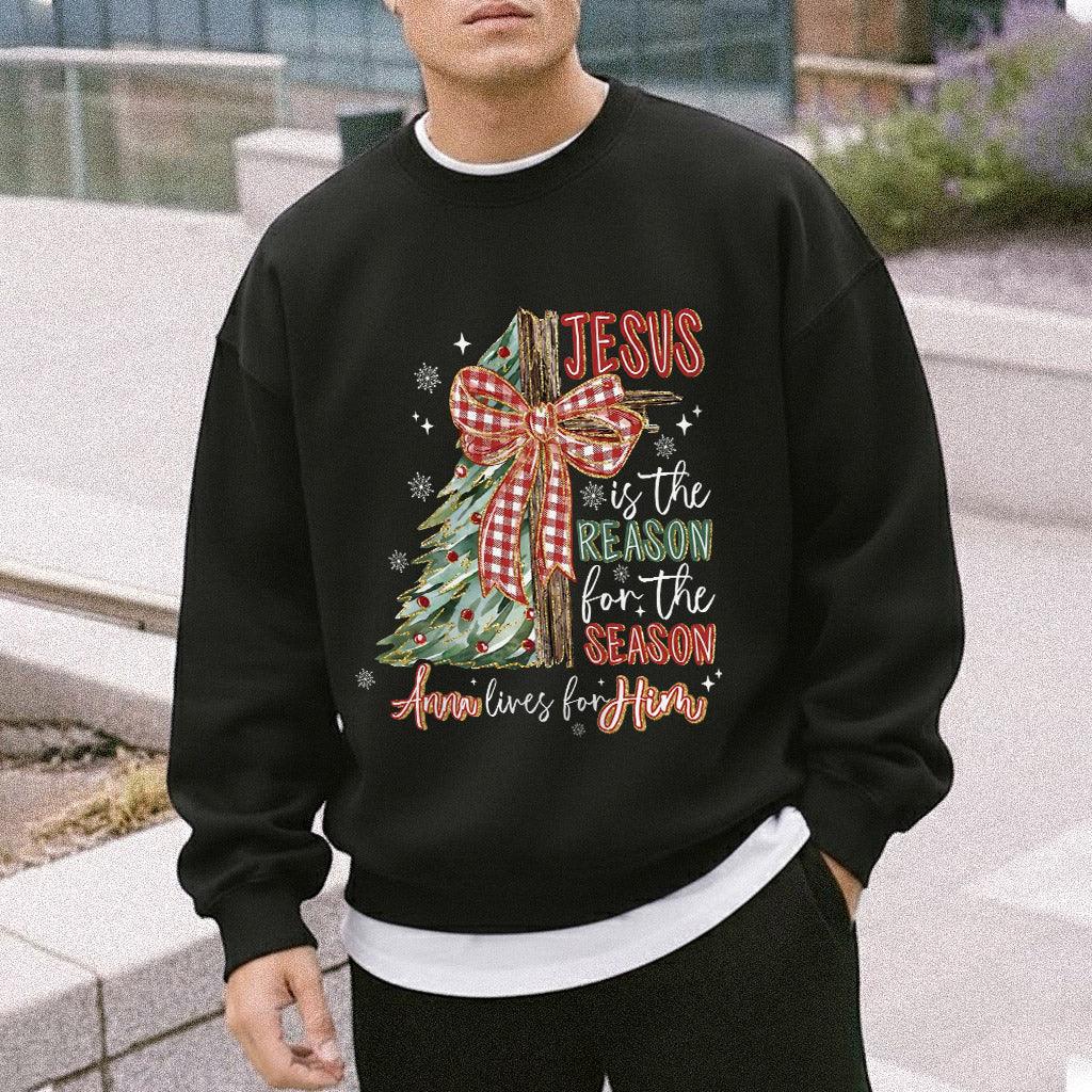 Jesus Is the Reason – Custom Name Christmas Tree & Cross Bow Design - Merry Christmas - Unisex Tshirt / Hoodie / Sweatshirt - Faith Guided Life